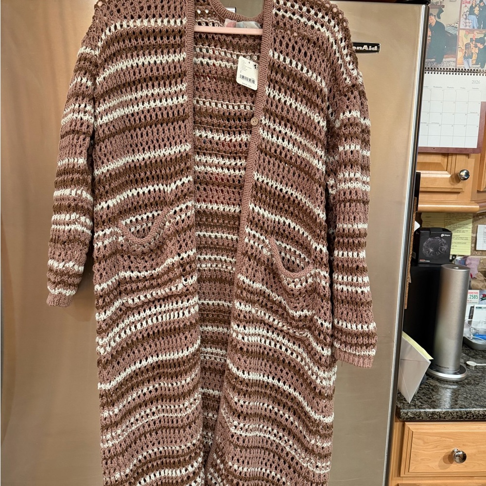 Free People Beach Striped Open-Front Knit Cardigan